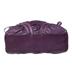 Pre Owned Moschino Purple Crinkled Patent Leather Double Zip Pocket Duffel Bag