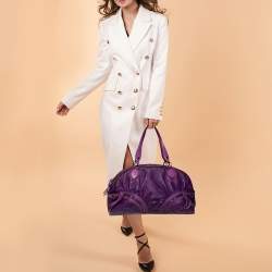 Pre Owned Moschino Purple Crinkled Patent Leather Double Zip Pocket Duffel Bag