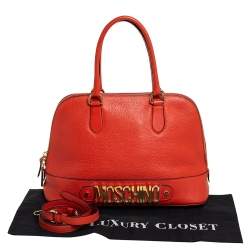 Moschino Orange Logo Plaque Leather Dome Satchel