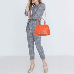 Moschino Orange Logo Plaque Leather Dome Satchel