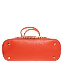 Moschino Orange Logo Plaque Leather Dome Satchel