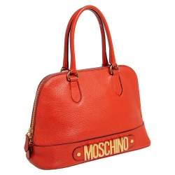 Moschino Orange Logo Plaque Leather Dome Satchel