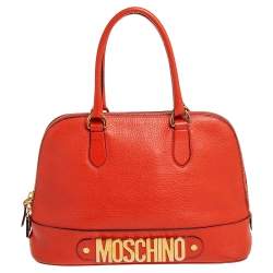 Moschino Orange Logo Plaque Leather Dome Satchel