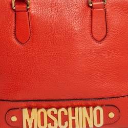 Moschino Orange Logo Plaque Leather Dome Satchel