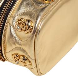 Pre Owned Moschino Gold Quilted Leather Mini Dollaro Top Handle Bag