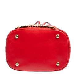 Pre Owned Moschino Red Leather Classic Logo Drawstring Bucket Bag