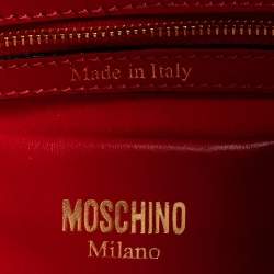 Pre Owned Moschino Red Leather Classic Logo Drawstring Bucket Bag