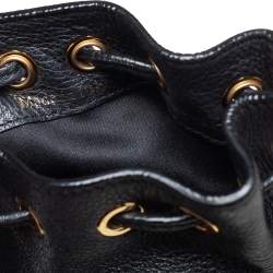 Pre Owned Moschino Black Leather Drawstring Bucket Crossbody Bag