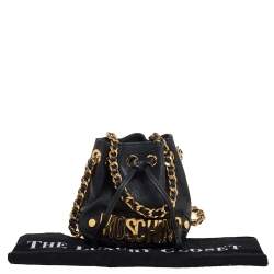 Pre Owned Moschino Black Leather Drawstring Bucket Crossbody Bag