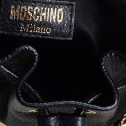 Pre Owned Moschino Black Leather Drawstring Bucket Crossbody Bag