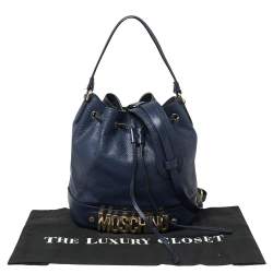 Pre Owned Moschino Blue Leather Drawstring Bucket Bag
