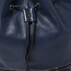 Pre Owned Moschino Blue Leather Drawstring Bucket Bag