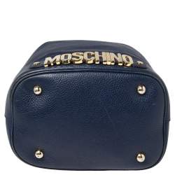 Pre Owned Moschino Blue Leather Drawstring Bucket Bag