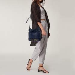 Pre Owned Moschino Blue Leather Drawstring Bucket Bag