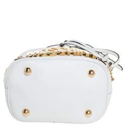 Moschino White Leather Logo Drawstring Bucket Bag
