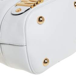 Moschino White Leather Logo Drawstring Bucket Bag