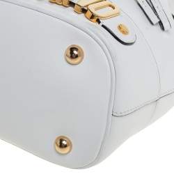 Moschino White Leather Logo Drawstring Bucket Bag