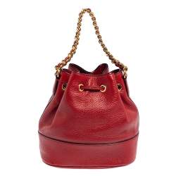 Moschino Red Leather Logo Drawstring Bucket Bag