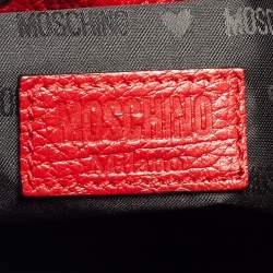 Moschino Red Leather Logo Drawstring Bucket Bag