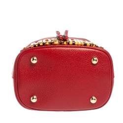 Moschino Red Leather Logo Drawstring Bucket Bag