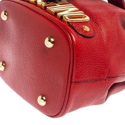 Moschino Red Leather Logo Drawstring Bucket Bag