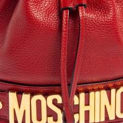 Moschino Red Leather Logo Drawstring Bucket Bag