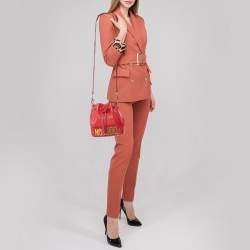 Moschino Red Leather Logo Drawstring Bucket Bag