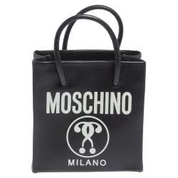 Pre Owned Moschino Black Signature Leather Mini Vertical Tote 