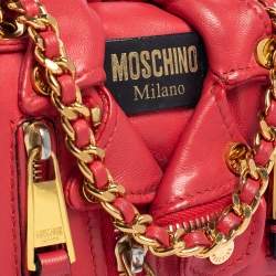 Moschino Red Leather Biker Jacket Crossbody Bag