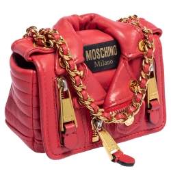Moschino Red Leather Biker Jacket Crossbody Bag