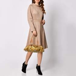 Pre Owned Moschino Metallic Gold/Brown Patent And Leather Satchel