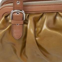 Pre Owned Moschino Metallic Gold/Brown Patent And Leather Satchel