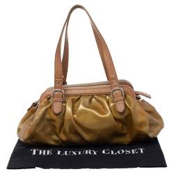 Pre Owned Moschino Metallic Gold/Brown Patent And Leather Satchel