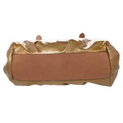 Pre Owned Moschino Metallic Gold/Brown Patent And Leather Satchel