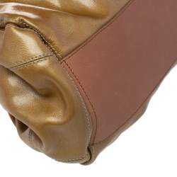 Pre Owned Moschino Metallic Gold/Brown Patent And Leather Satchel