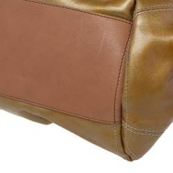 Pre Owned Moschino Metallic Gold/Brown Patent And Leather Satchel