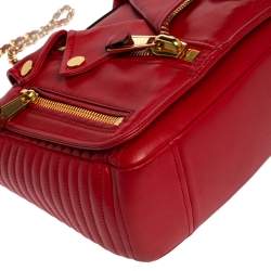 Pre Owned Moschino Red Leather Capsule Biker Jacket Shoulder Bag