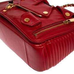 Pre Owned Moschino Red Leather Capsule Biker Jacket Shoulder Bag