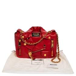 Pre Owned Moschino Red Leather Capsule Biker Jacket Shoulder Bag