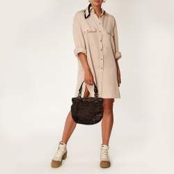 Pre Owned Moschino Brown/Olive Green Signature Canvas and Leather Hobo