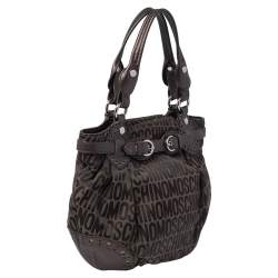 Pre Owned Moschino Brown/Olive Green Signature Canvas and Leather Hobo