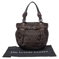 Pre Owned Moschino Brown/Olive Green Signature Canvas and Leather Hobo