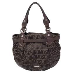 Pre Owned Moschino Brown/Olive Green Signature Canvas and Leather Hobo