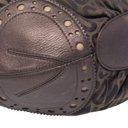 Pre Owned Moschino Brown/Olive Green Signature Canvas and Leather Hobo