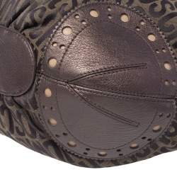 Pre Owned Moschino Brown/Olive Green Signature Canvas and Leather Hobo