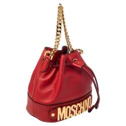 Moschino Red Leather Classic Logo 30th Anniversary Special Edition Drawstring Bucket Bag