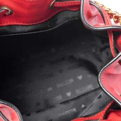 Moschino Red Leather Classic Logo 30th Anniversary Special Edition Drawstring Bucket Bag