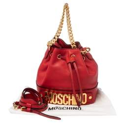 Moschino Red Leather Classic Logo 30th Anniversary Special Edition Drawstring Bucket Bag