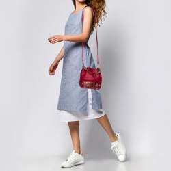 Moschino Red Leather Classic Logo 30th Anniversary Special Edition Drawstring Bucket Bag