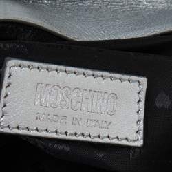 Pre Owned Moschino Silver Patent Leather Embellished Flap Top Handle Bag